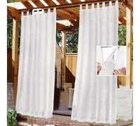Cortinas impermeables para exteriores (diseño de velcro superior), 2 cortinas de gasa de lino para cenador, pérgola, patio, jardín, porche (blanco, 132 x 213 cm)