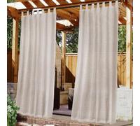 Cortinas impermeables para exteriores (diseño de velcro superior), 2 cortinas de gasa de lino para cenador, pérgola, patio, jardín, porche (natural, 132 x 274 cm)