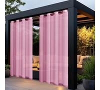 Cortinas impermeables para exteriores, efecto lino, semitransparentes, repelentes al agua, con ojales, juego de 2 (rosa 132 x 274 cm) para decoración de patio y hogar.