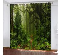Cortinas Infantiles Habitacion Opacas Impresión Digital 3D Paisaje De Bosque Verde Cortinas Dormitorio Ventana Termicas Aislantes Frio Y Calor Cortina con Ojales 2 Piezas 150X166Cm