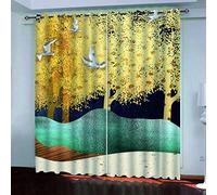Cortinas Infantiles Moderno 3D El Bosque Dorado De Las Montañas Cortinas Opacas De Habitación Niño Niña, 2 Piezas 250x200 Cm Con Ojales Para Ventanas Salon Dormitorio, Cortina Opaca Termica Aislante