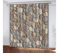 Cortinas Infantiles Moderno 3D Impresión De Guijarros En La Pared De Piedra Cortinas Opacas De Habitación Niño Niña, 2 Piezas 250x200 Cm Con Ojales Para Ventanas Salon Dormitorio, Cortina Opaca Term
