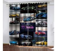 Cortinas Infantiles Niña 3D Moda Coche Deportivo Imprimir Cortinas Opacas 2 Piezas Cortinas Termicas Aislantes Frio Y Calor Cortina 140x160 Cm Cortinas Baratas, Salon, Habitacion Juvenil, Con Ojales