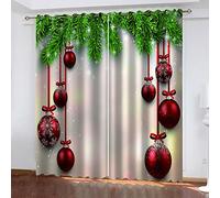 Cortinas Infantiles Niña, Opacas, Bolas Colgantes De Navidad Rojas 3D Moderno Con Ojales 140x200Cm 2 Paneles, Dormitorio Infantil Cortinas De Ventana, Salon Decoración Para Habitación Sala De Niños
