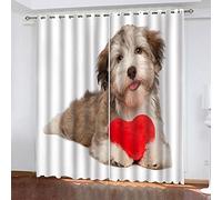 Cortinas Infantiles Nino 3D Perro Animal En Forma De Corazón Rojo Cortinas Salon Modernas 2 Piezas 264x240 Cm Cortinas Opacas Termicas Aislantes Frio Y Calor Termicas Con Ojales Para Habitación Sala
