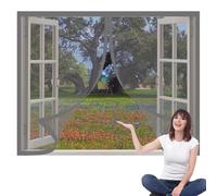 Cortinas Mosquitera Ventana 145 x 150 cm Imanes Se Cierran Automáticamente Window Mosquito Net Fácil de Ensamblar Autoadhesivo Adecuada para Decoración Del Hogar, Gris