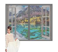 Cortinas Mosquitera Ventana 60 x 60 cm sin Taladrar Ni Atornillar Mosquitera Ventanas Adhesiva Fácil de Limpiar para Ventanasde Balcón, Ventanasde Patio, Sala, Gris