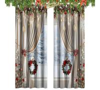 Cortinas navideñas para Sala de Estar,Cortinas Reutilizables con Ramas de Pino | Navidad Arte clásico Impreso Cortinas | para dormitorios Familiares de Navidad Tienda Fondo Ventana