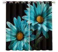 Cortinas Niño Niña Habitacion Opacas Con Ojales 2 Piezas 3D Hermosas Flores Azules Negras Patrón 264X214Cm（An X Al）Cortinas Termicas Aislantes Frio Y Calor Salón Dormitorio Ventana Decoración Hogar