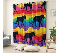 Cortinas ocultantes con fondo de arco iris, estampado de leopardo, 140 x 245 cm, suave moderno, pop art aislante térmico ocupante con ojales, 2 paneles para dormitorio y salón comedor