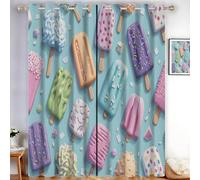 Cortinas Opaca Paletas Heladas Con Dibujos Animados Paletas De Hielo 117 x 137 cm, Termicas Aislantes Reducir Ruido Para Dormotorio, Sala De Estar, 2 Piezas Suaves Cortina Térmica Con Lindo Y Sencillo
