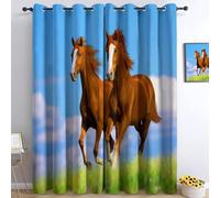Cortinas Opacas 132x160 cm Caballo Cortinas Salon Modernas 2 Piezas 3D Animales de Granja Cortinas Termicas Aislantes Frio Y Calor con Ojales para Dormitorio Decoración A.101