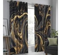 Cortinas Opacas 2 Piezas 100Anx220Al Cm, Lujosos Remolinos De Mármol Ondas Elegantes Cortina Dormitorio Sala Anti Luz, Oro Negro Cortina Ventana con Ojales, Suave Cortinas Termica Aislante