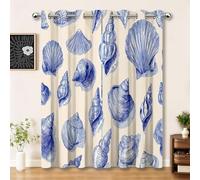 Cortinas Opacas 2 Piezas 140 X 145 Cm Navegación Caracola Concha Marina, Opacas Térmicas con Ojales, Aislantes De Luz, Frío Y Calor para Dormitorio, Salón, Comedor, Azul