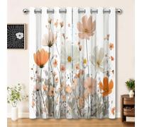 Cortinas Opacas 2 Piezas 140 X 225 Cm Plantas Flores Ramas Beige Blackout Térmicas Aislantes con Ojales para Dormitorio Y Salón, Protección contra Calor Y Frío