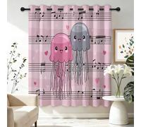 Cortinas Opacas 2 Piezas 140An×245Al cm, Cortinas Blackout Térmicas para Dormitorio y Salón, Diseño de Patrones Dibujos Animados Medusas música partituras, con Ojales, Decoración Moderna Rosa