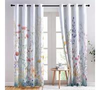 Cortinas Opacas 2 Piezas 140x260 cm con Ojales, Térmicas Aislantes Frío y Calor, Cortinas Estampadas Flores Silvestres Flores en Acuarela para Ventanas de Dormitorio y Salón A-2028