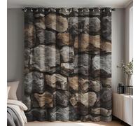 Cortinas Opacas 2 Piezas 140x260 cm con Ojales, Térmicas Aislantes Frío y Calor, Cortinas Estampadas Muro de Piedra Retro Industrial para Ventanas de Dormitorio y Salón A-328