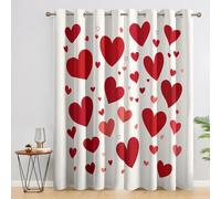 Cortinas Opacas 2 Piezas 140x260 cm con Ojales, Térmicas Aislantes Frío y Calor, Cortinas Estampadas Patrón de Corazón Tema de Amor para Ventanas de Dormitorio y Salón A-948
