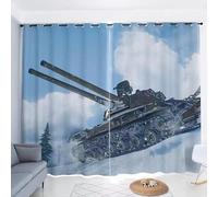 Cortinas Opacas 2 Piezas 85x200cm(AnxAl) Cortinas Opacas Termicas con Argollas,3D Estampado Carro de Combate,Aislantes Reduccion Ruido para SalóN NiñOs Dormitorio