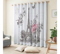 Cortinas Opacas 2 Piezas Estilo Retro Patrón De La Torre Eiffel, Cortinas Salon Cortinas Termicas aislantes Frio y Calor con Ojales para Habitacion Infantil Dormitorio, Crema, 91.5 x 214 cm