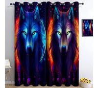 Cortinas Opacas 2 Piezas Fantasía Animales Lobo, Cortinas Salon Cortinas Termicas aislantes Frio y Calor con Ojales para Cocina Habitacion Infantil Dormitorio, Color, 234 x 137 cm
