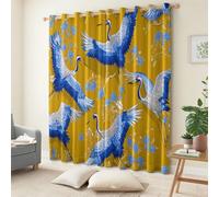 Cortinas Opacas 2 Piezas Grulla Voladora China Extiende Sus Alas, Cortinas Salon Cortinas Termicas aislantes Frio y Calor con Ojales para Habitacion Infantil Dormitorio, Amarillo Mostaza, 140 x 300 cm