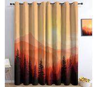 Cortinas Opacas 2 Piezas Paisaje Natural Puesta De Sol Montañas, Cortinas Salon Cortinas Termicas aislantes Frio y Calor con Ojales para Habitacion Infantil Dormitorio, Beige, 91.5 x 214 cm