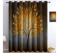 Cortinas Opacas 2 Piezas Pintura Al Óleo Árbol Frondoso 117An x 138Al cm, Gris Oscuro Termicas Aislantes Frio Y Calor Cortinas Blackout Salon Dormitorio Termica