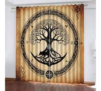 Cortinas Opacas 2 Piezas W156 x H165 cm 3D Estilo Vikingo Árbol de la Vida Patrón Opaco Termica Aislante Anti Luz Frío Curtain Blackout con Ojales para Dormitorio Sala Interior Ventana Decorar