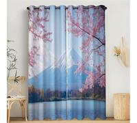 Cortinas Opacas Aisladas Térmicamente con Ojales, Diseño de Flores De Cerezo del Monte Fuji, Aspecto Lago del Cielo, Cortina Térmica para Salón Dormitorio, 2 Unidades 117An x 183Al cm, Azul Cielo