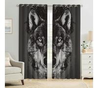 Cortinas Opacas Animal Lobo Negro Estampado 3D, Térmicas Aislantes y Reducción de Ruido para Dormitorio Salón y Habitación Infantil 2 Paneles 117An x 229Al cm