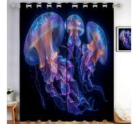 Cortinas opacas Animales fantásticos Medusas de aguas profundas con ojales, 140 x 160 cm cm de largo, suaves cortinas opaca, juego de 2 cortinas opaca para sala de estar, dormitorio,Azul-púrpura