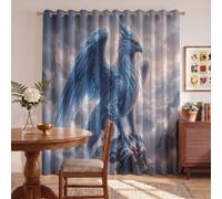 Cortinas Opacas Animales Mitológicos Fantásticos, Cortinas Con Ojales Azul | Grifo Montañas Nevadas Nubes, Juego De 2 Unidades, 140Anx240Al Cm, Suave De Poliéster Cortina Para Dormitorio Salón