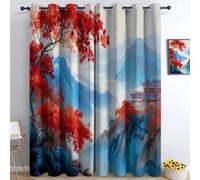 Cortinas Opacas Arquitectura Tradicional, 3D Impresión Digital Montañas Agua Hojas Cortinas Ojales 140 An X 245 Al Cm Cortina Reducción Ruido Azul Claro Cortina Térmicas Microfibra Interiores 2 Piezas