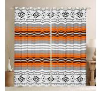 Cortinas opacas aztecas occidentales de 46 x 72 pulgadas, cortinas geométricas étnicas con ojales para sala de estar y dormitorio, estilo navajo, cortinas de ventana a rayas grises y naranjas, 2