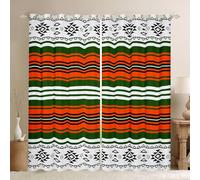 Cortinas opacas aztecas occidentales de 66 x 72 pulgadas, 2 paneles, cortinas geométricas étnicas para ventana para sala de estar, estilo navajo, rayas verdes y naranjas, cortinas para decoración de
