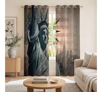 Cortinas Opacas Bandera Estadounidense con ojales para Dormitorio, 140x175cm 2 Paneles Cortinas de Ventana Retro Americano Aislamiento Térmico para oscurecer la habitación y Privacidad Gris Claro