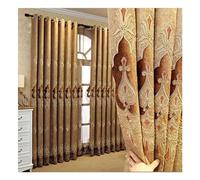Cortinas Opacas Bordadas de 1 Panel con Tejido de Chenilla y Paneles Transparentes a Juego, Decoración Premium de Dormitorio/Salón para Casas y Hoteles,Braun-165 * 94in