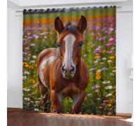 Cortinas Opacas Caballo, Cortinas Salon Modernas 2 Piezas 140x220 CM Flores Cortinas Termicas Aislantes Frio y Calor Blackout Curtains con Ojales Cortinas para Dormitorio/Comedor