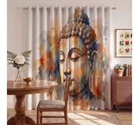 Cortinas Opacas Cabeza De Buda En Acuarela, Cortinas Estilo Artístico De Salpicaduras De Tinta Para Salon Y Dormitorio 2 Piezas 117 x 137 cm, Marrón Cortina Termicas Aislantes Frio Y Calor, Con Ojales