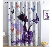Cortinas opacas con aislamiento térmico para niños y niñas, cortinas opacas con estampado de hadas y mariposas, cortinas de ventana para niños para dormitorio, sala de estar, color blanco, 168 x 137