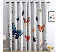 Cortinas opacas con aislamiento térmico para niños y niñas, cortinas opacas con estampado de mariposas y insectos, cortinas de ventana para niños para dormitorio, sala de estar, beige, 46 pulgadas de