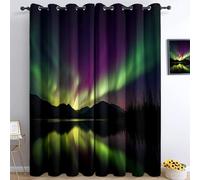 Cortinas opacas con Aurora Borealis Lago Montañas Estampadas, Estilo Fotografía Natural, 100 % opacas, térmicas, aisladas, cortinas protectoras de privacidad para dormitorio, 245 x 280 cm