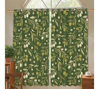 Cortinas opacas con diseño de aceitunas, hojas naturales botánicas, flores, color verde verano, sin arrugas, para apartamento, sala de estar, dormitorio, 52 x 54 pulgadas