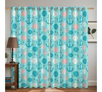 Cortinas opacas con diseño de anclas, náuticas, conchas marinas, estrellas de mar, verano, aguamarina, sin arrugas, patrón impreso, para sala de estar, hogar, oficina, decoración de ventana, 132 x 160
