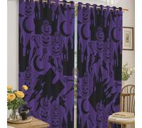 Cortinas opacas con diseño de calabazas, castillo, fantasma, Halloween, violeta, aislamiento térmico, paneles de ventana para dormitorio, habitación de niños, guardería, decoración de 52 x 72 pulgadas