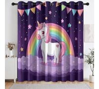 Cortinas opacas con diseño de cuento de hadas, con ojales, opacas, arcoíris, nubes, animales, unicornio, cortina térmica para decoración de salón, dormitorio, ventana, juego de 2 unidades, 213 x 132