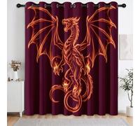 Cortinas opacas con diseño de dragón, llama, animales mitológicos, 167,6 cm | Cortina con ojales para oscurecer la habitación, reducción de ruido, cortinas góticas oscuras de fantasía para dormitorio