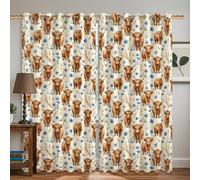 Cortinas opacas con diseño de ganado de las tierras altas, mariposas rústicas, flores azules, otoño, crema, sin arrugas, cortinas de ventana impresas para dormitorio, decoración de habitación de niños